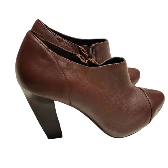 New Colin Stuart Women's Brown Leather Side Zip Ankle Block Heel Booties Size 8B - Picture 7 of 11